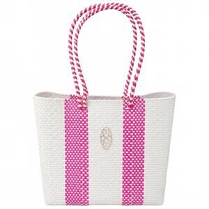 NEW LOLA'S BAG medium striped tote bag in white/ pink